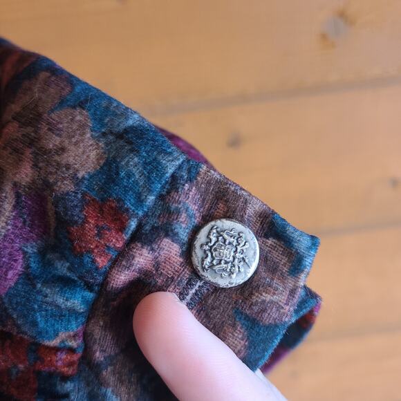 Vintage 80's Floral Fit Flare Midi Tapestry Jewel Tone Collared 70s 80s Flower - Picture 4 of 6